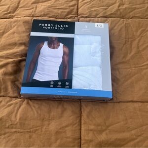 Perry Ellis Portfolio 3 Pack Ribbed White Undershirts Size Large